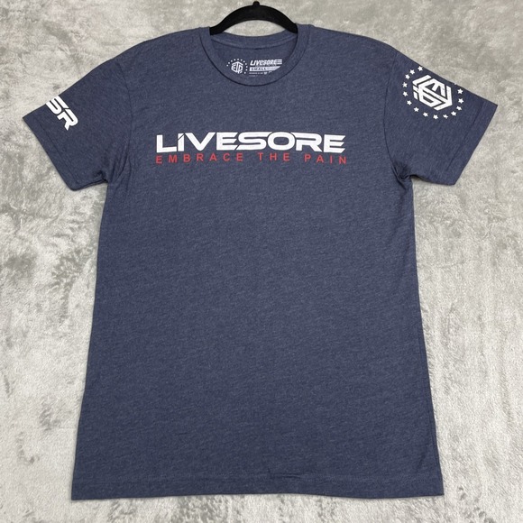 Livesore Gym T-Shirt Embrace The Pain Navy Blue Heathered Mens S - Picture 1 of 5